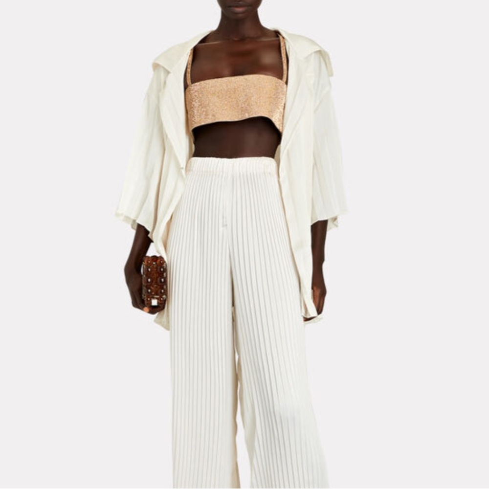 Sid Neigum Pleated Satin Button-Down Shirt (s)